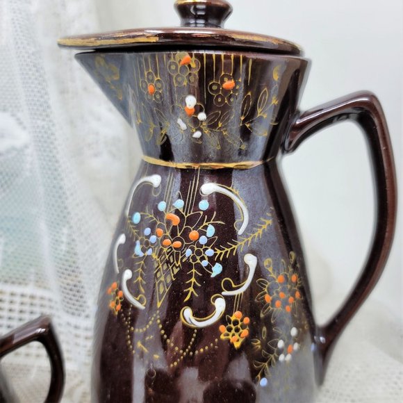 Japanese Moriage Redware Tea Set, Coffee Set Vintage - Picture 5 of 9